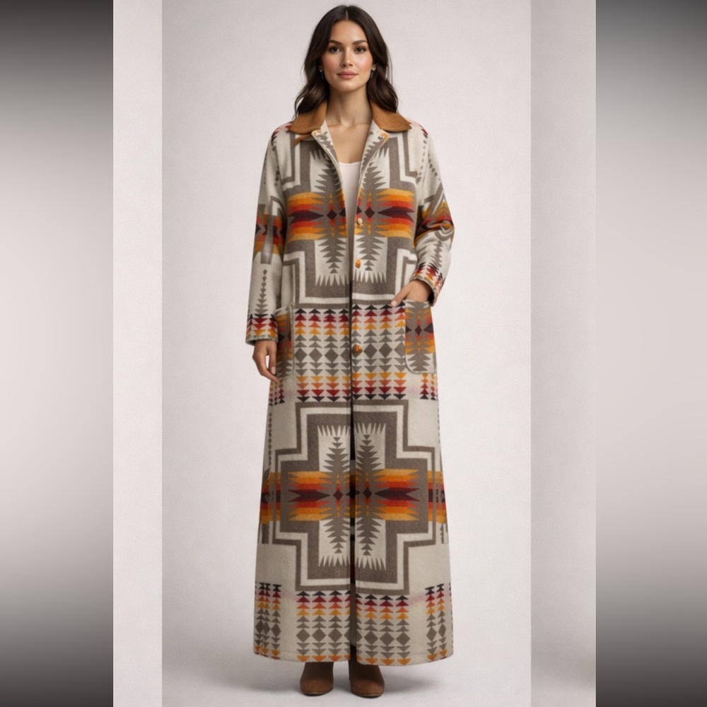 Pendleton Wool Long Wool Blanket Jacket Patterned… - image 2